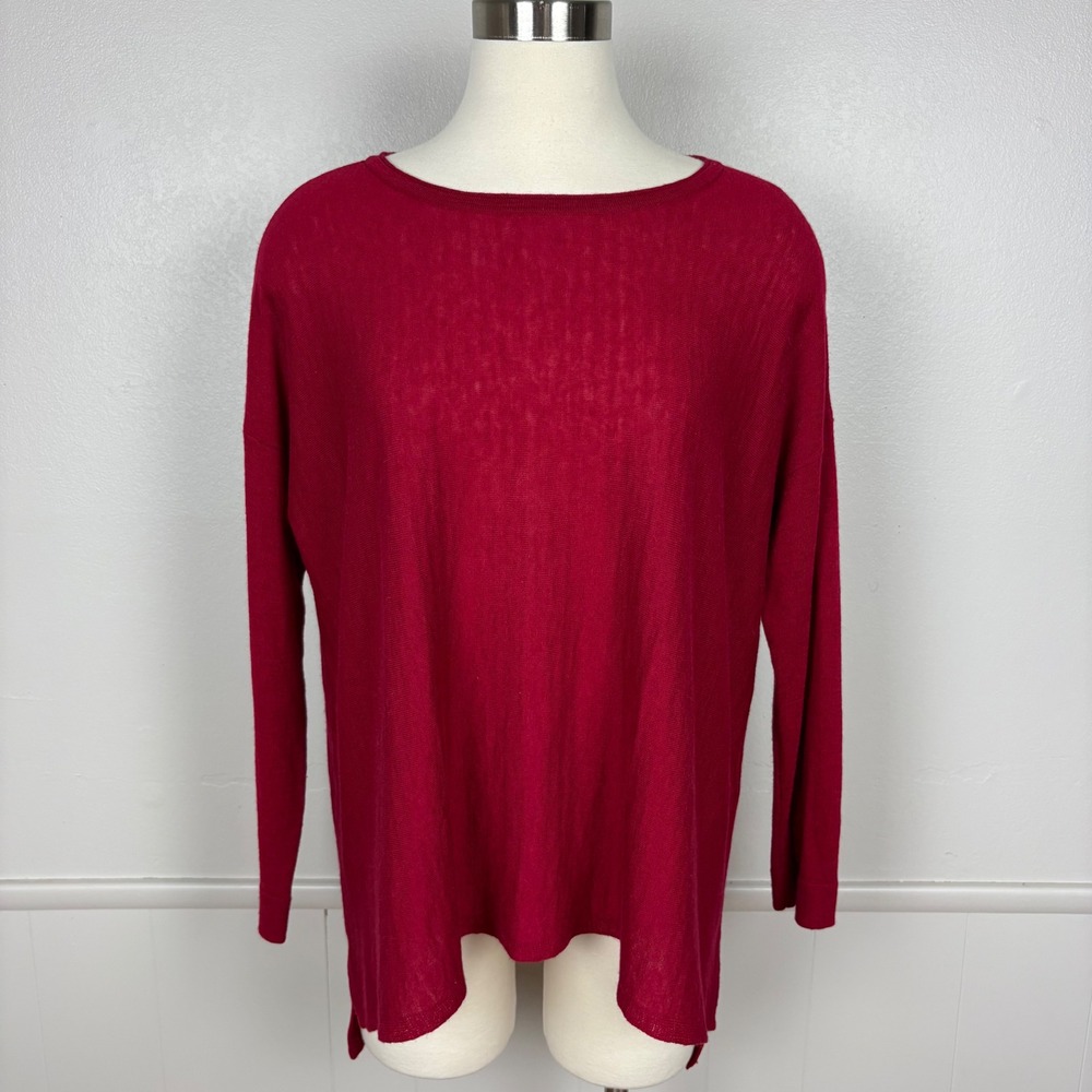 Eileen Fisher Tunic Sweater Size XS Red Tencel/Wool/Alpaca Lightweight Oversized